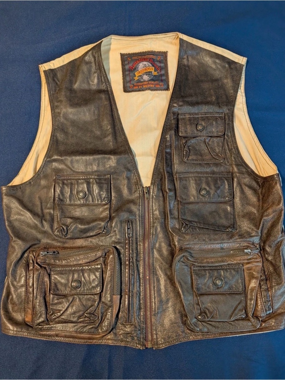 Adventure Bound Men's Brown Leather Vest Zip Pockets Solid